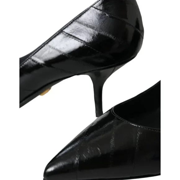 Dolce & Gabbana Black Eel Leather Kitten Heels Pumps Shoes - Picture 8 of 9
